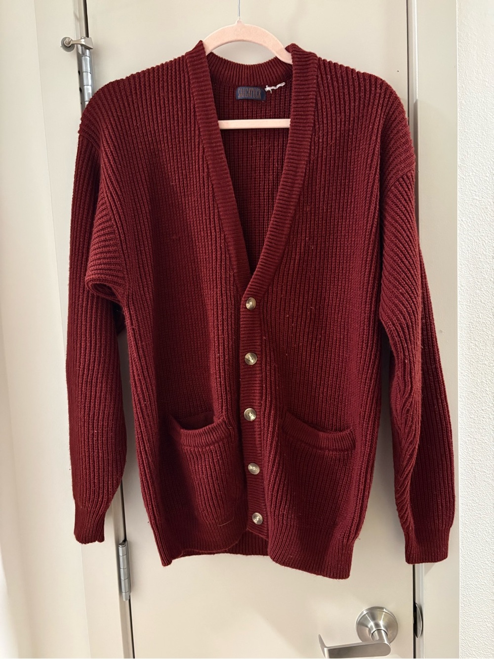Men's Ribbed Button-Front Cardigan Sweater - Burgundy